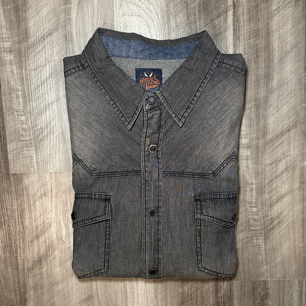 Moon Shine Western Denim Style Long Sleeve Pearl Snap 1 Large
